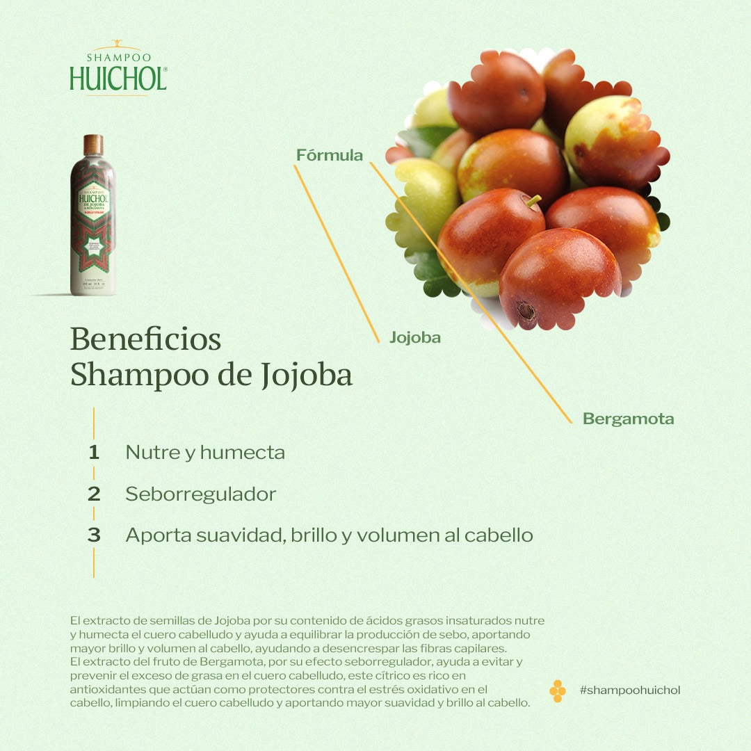 Shampoo Huichol Jojoba y Bergamota 400 ml Hidrata y Da Brilo
